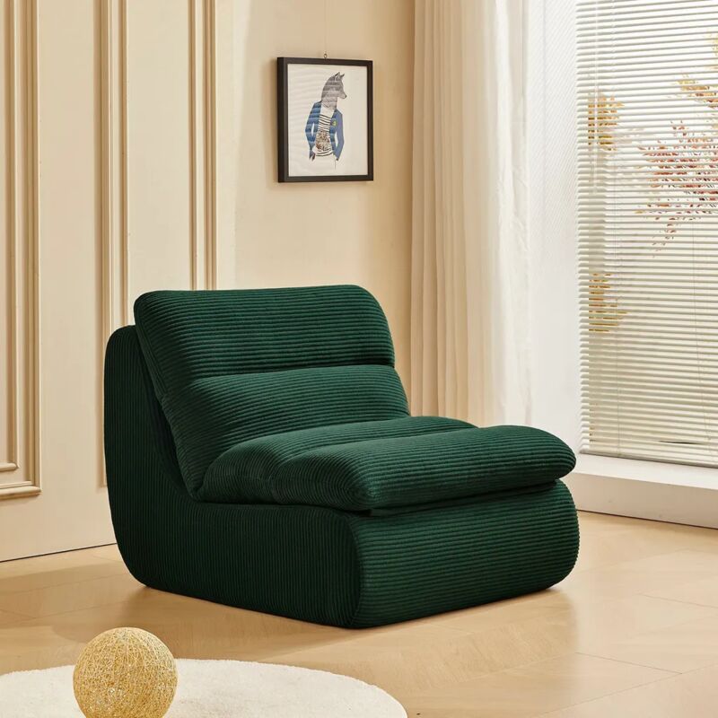 Canapé paresseux avec dossier et coussin d'assise amovibles, pour chambre à coucher, salon, velours côtelé, vert