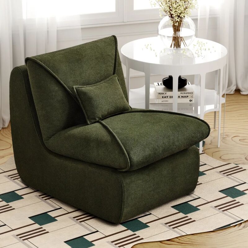 Canapé paresseux avec dossier, pour salon, tissu chenille, vert