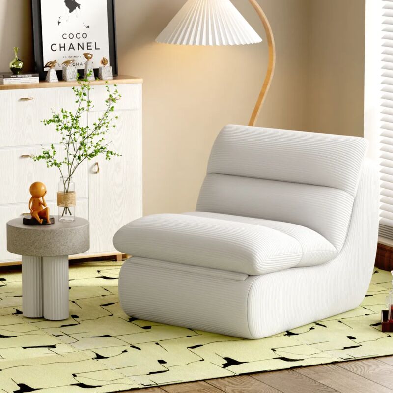 Canapé paresseux avec dossier et coussin d'assise amovibles, pour chambre à coucher, salon, velours côtelé, blanc