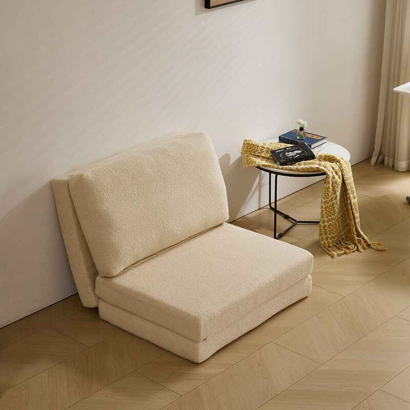 Wishdor - Canapé paresseux, canapé pliant, tissu velours teddy, pour chambre à coucher, salon, beige