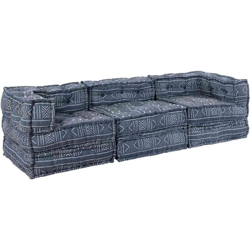 Vidaxl - Canapé pouf modulable 3 places convertible en tissu indigo