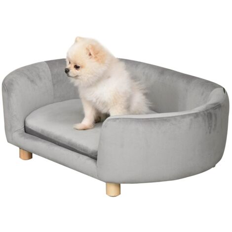Canapé pour animaux de compagnie, canapé pour chien, lit pour chien en velours hollandais, mousse, pieds en bouleau pour chats et chiens, 86 x 55 x 33 cm, gris clair