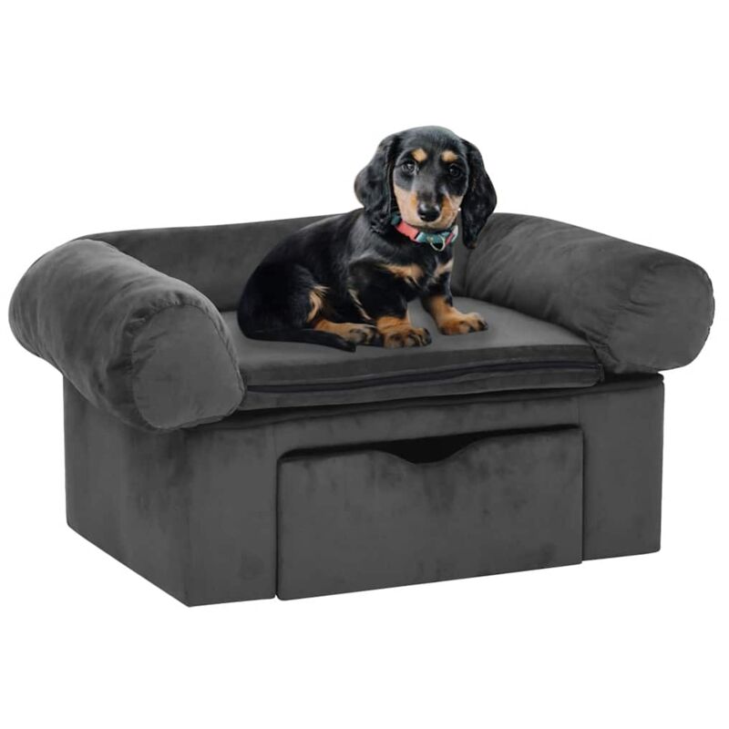 vidaXL Canapé pour chien avec tiroir Gris foncé 75x50x38 cm Peluche