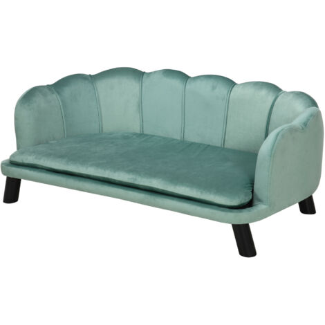 Canapé pour chien, canapé pour animaux de compagnie avec dossier et pieds en bois, revêtement doux, canapé pour chat vert, 98,5 x 60,5 x 35,5 cm pour des moments de repos confortables.