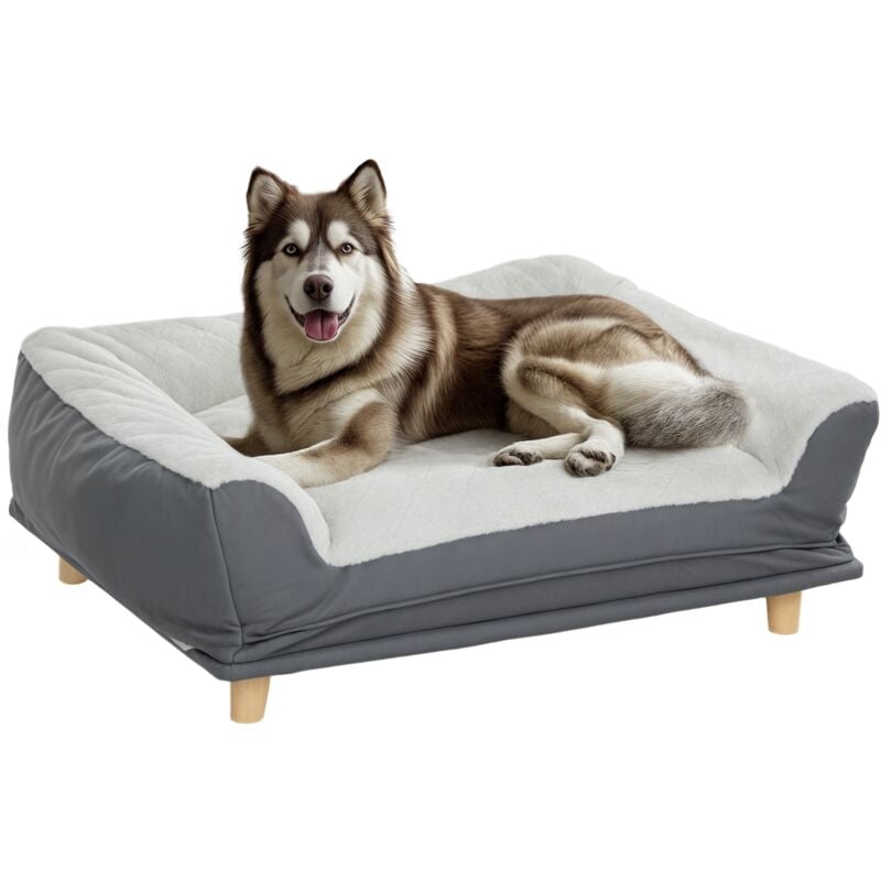 Canapé pour chien grande taille dim. 100L x 70l x 30H cm - housse zippée lavable - bois polyester gris