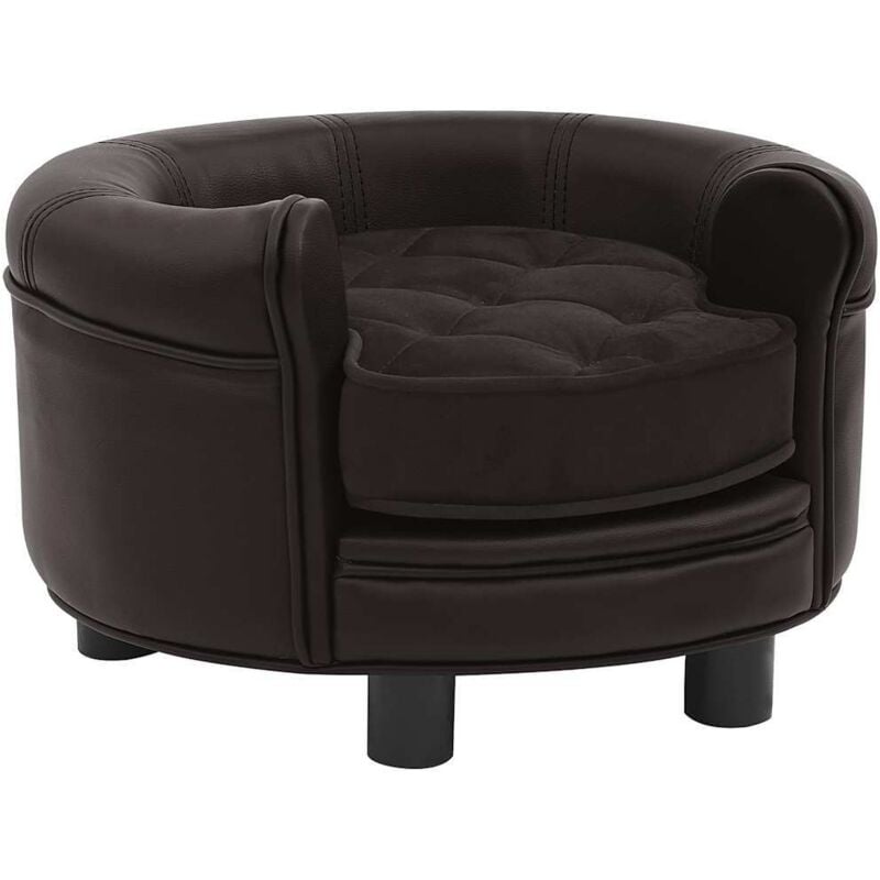 Canapé pour chien Marron 48x48x32 cm Peluche et similicuir vidaXL