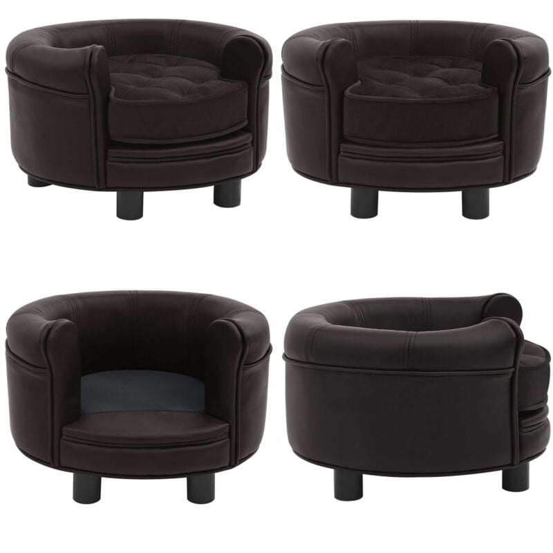 Canapé pour chien Marron 48x48x32 cm Peluche et similicuir - Canapé Pour Chien - Lit Pour Chien - Couchage Pour Chien - Panier Pour Chien