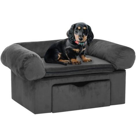 Canapé pour chien Scandinave,Canapé pour animaux avec tiroir Gris foncé 75x50x38 cm Peluche -Q3566