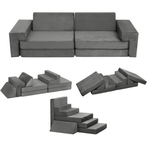 Canapé pour Enfants, Canapé Modulaire à Construire des Forts+ Housse Amovible et Coussin de Mousse 8PCS ,55.8 x152.4 x30.4 cm, Gris