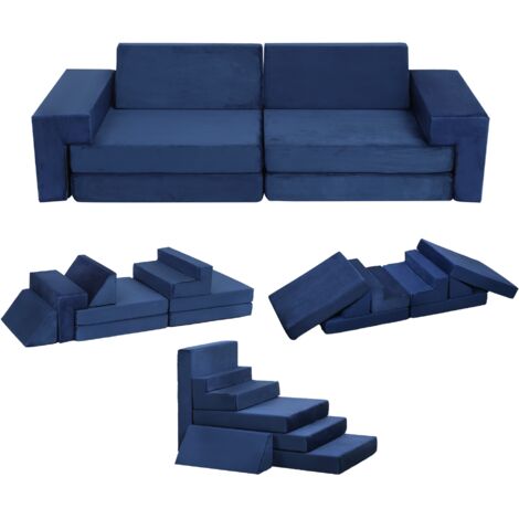 Canapé pour Enfants, Canapé Modulaire à Construire des Forts+ Housse Amovible et Coussin de Mousse 8PCS ,55.8 x152.4 x30.4 cm,Bleu