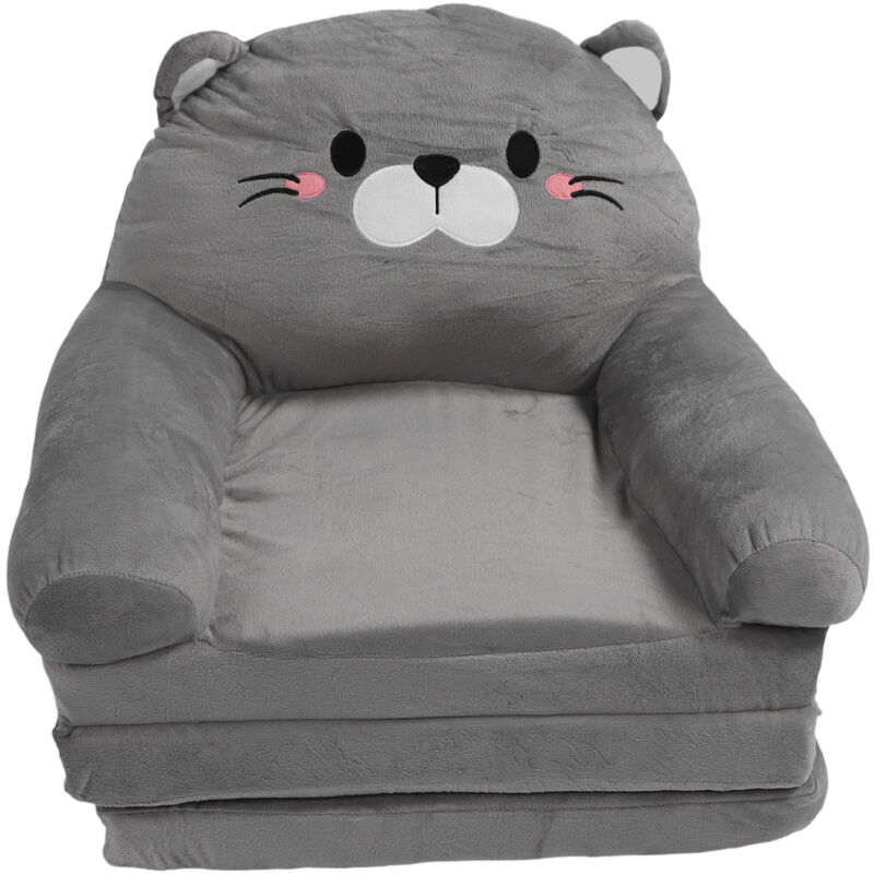 Canapé pour enfants, chaise en peluche, chat mignon, coussin de siège pliable, accoudoir, canapé-lit pour faire la sieste, jouer, dormir, lire, gris,