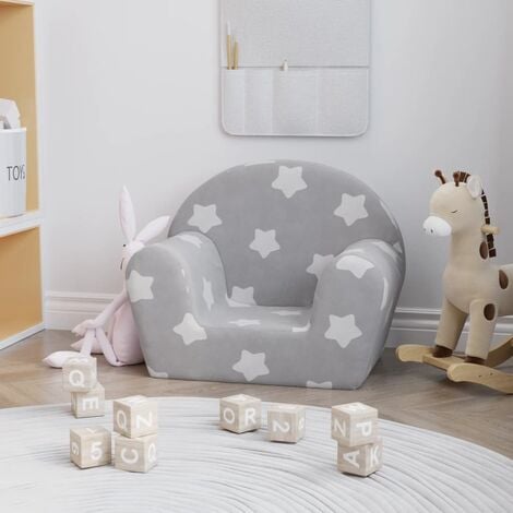 Canapé/Banquette,Fauteuil enfants Gris clair avec étoiles Peluche douce MJU8996 BonneVie