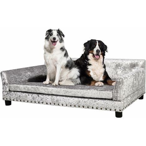 BINGO PAW Canapé pour Gros Chien de Luxe en Velours Lit Surélevé pour Chien Grande Taille Déhoussable Fauteuil Chien - 95x70x40cm