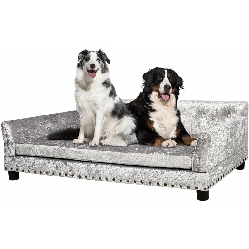 Canapé pour Gros Chien de Luxe en Velours Lit Surélevé pour Chien Grande Taille Déhoussable Fauteuil Chien - 120x74x40cm