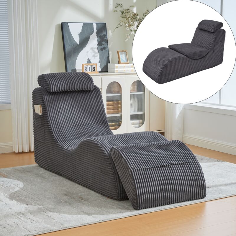 Canapé relax 1 place en velours, style moderne avec design unique, ergonomique, mousse haute élasticité, avec assise amovible et poche latérale