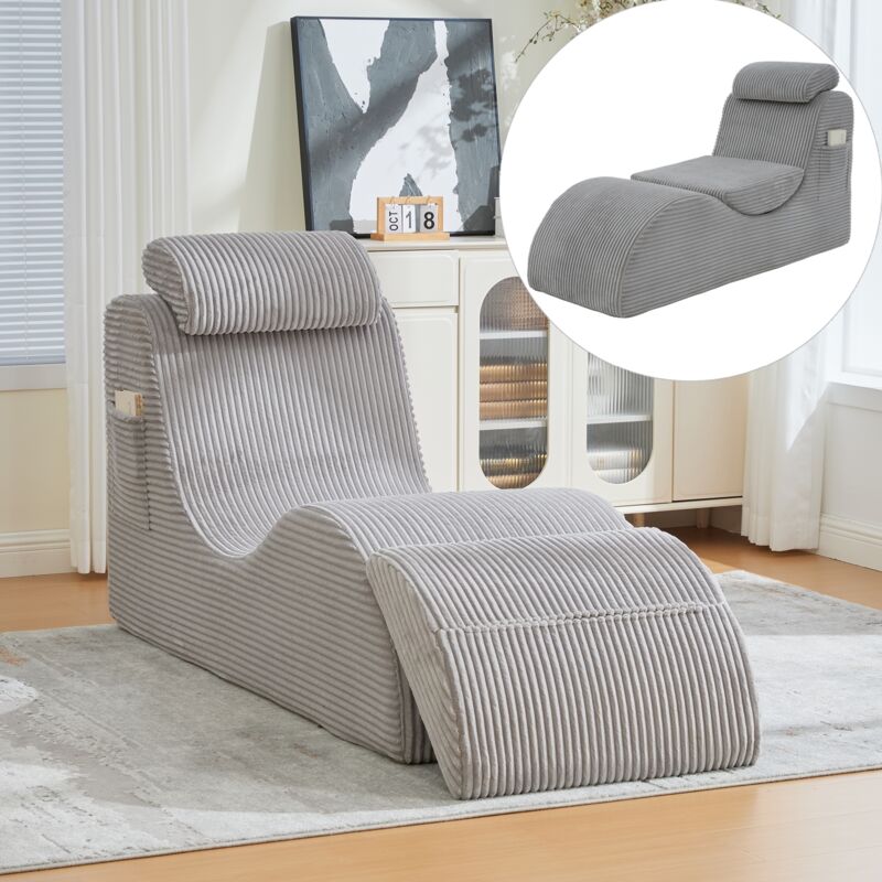 Canapé relax 1 place en velours, style moderne avec design unique, ergonomique, mousse haute élasticité, avec assise amovible et poche latérale