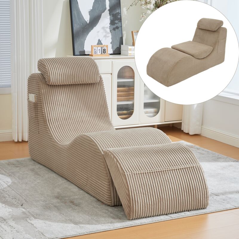 Canapé relax 1 place en velours, style moderne avec design unique, ergonomique, mousse haute élasticité, avec assise amovible et poche latérale