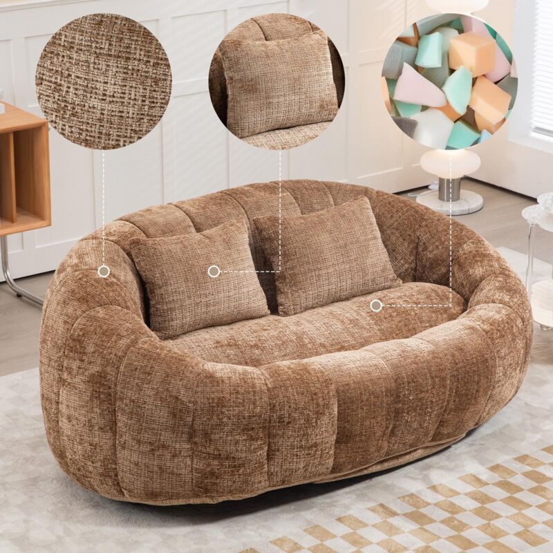 Canapé Relax 145x95x63 cm et Sofa Lazy avec Dossier Haut pour Salon, Chambre et Bureau - Mousse - Tissu Chenille - Marron