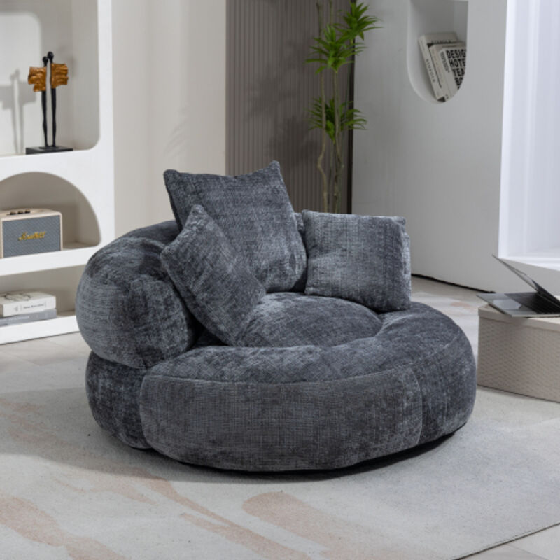 Canapé relax avec 3 coussins, canapé 1 place pour salon et chambre, chenille, gris