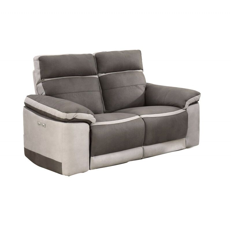 Meubletmoi - Canapé relaxation 2 places motorisé en tissu bicolore taupe - clara