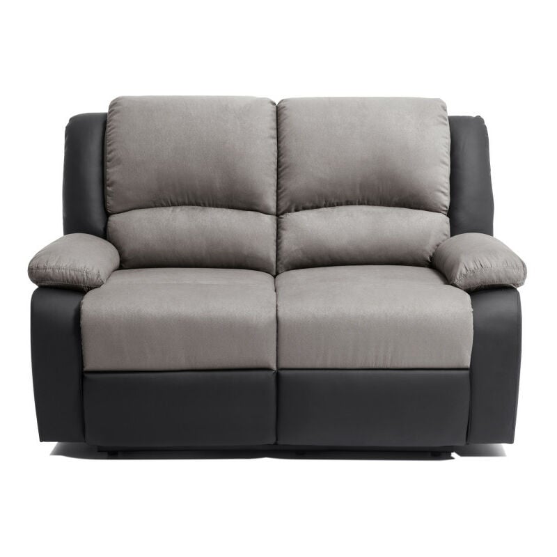 Usinestreet - relaxxo - Canapé Relaxation 2 places Microfibre et Simili leo - Gris et Noir