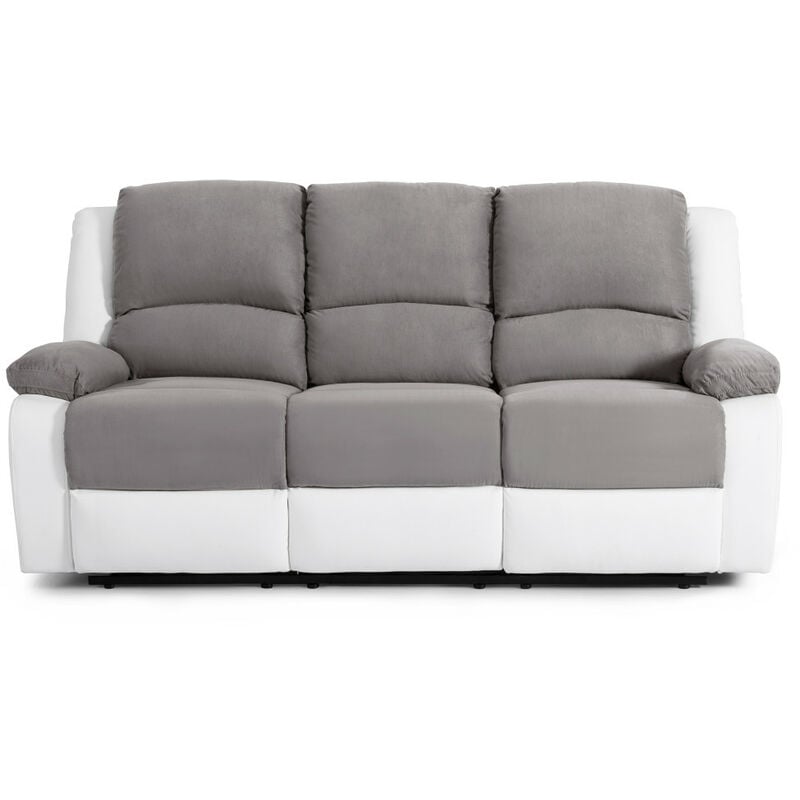 Loungitude - relaxxo - Canapé Relaxation 3 places Microfibre et Simili leo - Blanc et Gris