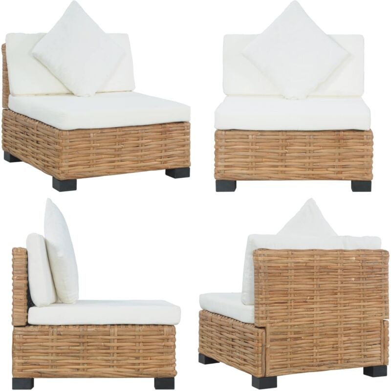 Canapé sans accoudoirs avec coussins Rotin naturel - Canapé Jardin - Canapé Extérieur - Mobilier De Jardin - Rotin Naturel - Chaise Longue - Home &