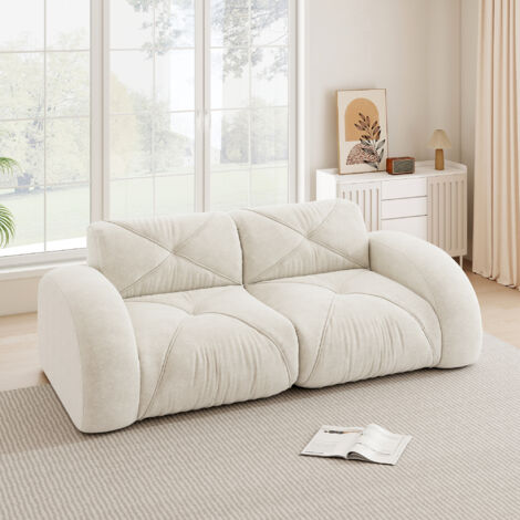 Canapé sans cadre, canapé modulaire 2 places, mousse 32D haute densité, pour salon, tissu chenille confortable, antidérapant, prêt à monter, Blanc