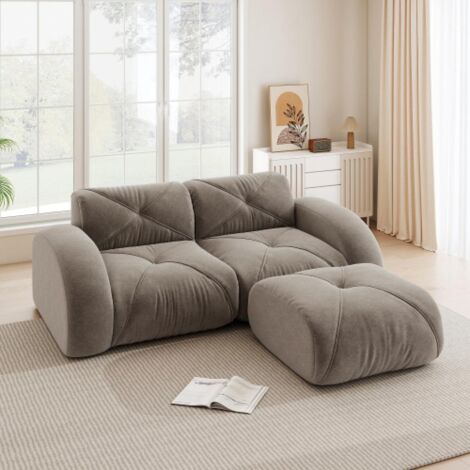Canapé sans cadre, canapé modulaire 2 places, mousse 32D haute densité, tissu chenille confortable, design antidérapant, sans montage.