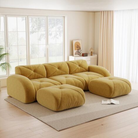 Canapé sans cadre, canapé modulaire 3 places, mousse 32D haute densité, tissu chenille confortable, design antidérapant, sans montage.