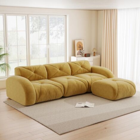 Canapé sans cadre, canapé modulaire 3 places, mousse 32D haute densité, tissu chenille confortable, design antidérapant, sans montage.