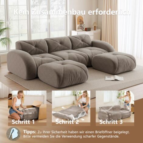 Canapé sans cadre, canapé modulaire 3 places, mousse 32D haute densité, tissu chenille confortable, design antidérapant, sans montage.