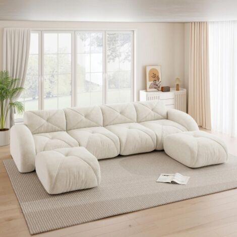 Canapé sans cadre, canapé modulaire 4 places, mousse 32D haute densité, tissu chenille confortable, design antidérapant, sans montage.