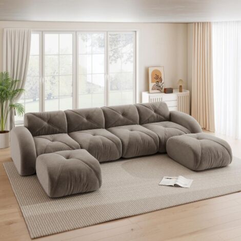 Canapé sans cadre, canapé modulaire 4 places, mousse 32D haute densité, tissu chenille confortable, design antidérapant, sans montage.