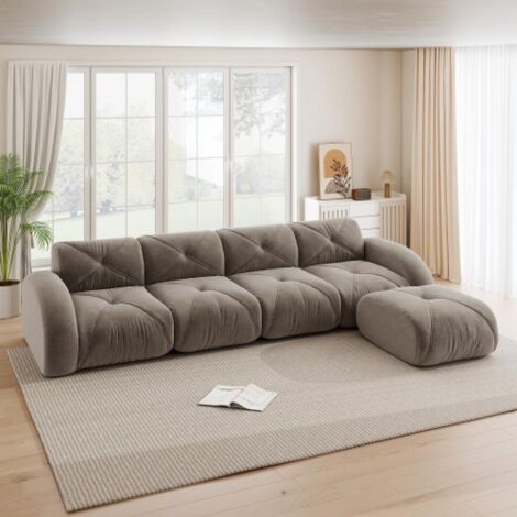 Canapé sans cadre, canapé modulaire 4 places, mousse 32D haute densité, tissu chenille confortable, design antidérapant, sans montage.