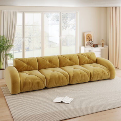 Canapé sans cadre, canapé modulaire 4 places très spacieux, tissu chenille confortable, adapté au salon, design antidérapant, montage non requis, jaune