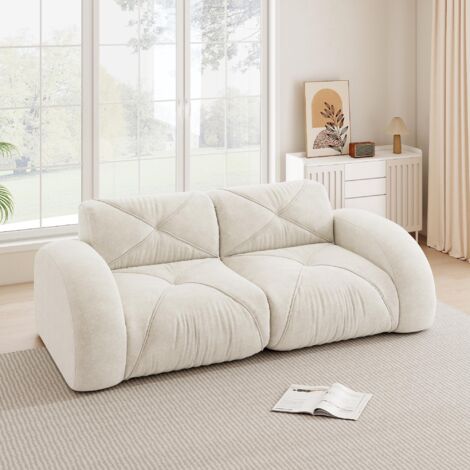 Canapé sans cadre, canapé modulaire deux places, rembourrage en mousse haute densité 32D, convient aux salons, tissu chenille confortable, conception antidérapante, aucun assemblage requis, blanc.
