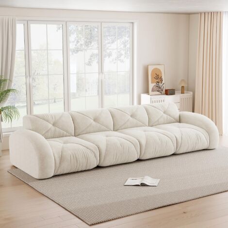 Canapé sans cadre, canapé modulaire extra-large quatre places, tissu chenille confortable, convient au salon, conception antidérapante, aucun assemblage requis, blanc.