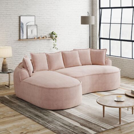 Canapé sans cadre, canapé nuage en chenille, en forme de L, assise extra-profonde, larges accoudoirs, avec méridienne et coussins, aucun assemblage requis, rose.