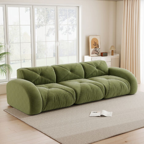 Canapé sans cadre modulaire 3 places extra-large vert tissu chenille. Confortable antidérapant sans assemblage pour salon.