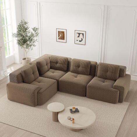 Canapé sans cadre pour salon/bureau, canapé modulable, assise profonde confortable et moelleuse en velours côtelé, aucun assemblage requis, design antidérapant. Marron.