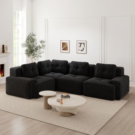 Canapé sans cadre pour salon/bureau, canapé modulable, assise profonde et confortable, tissu velours côtelé, aucun assemblage requis, design antidérapant. Noir.
