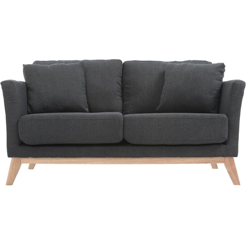 Canapé scandinave déhoussable 2 places en tissu gris foncé et bois clair OSLO