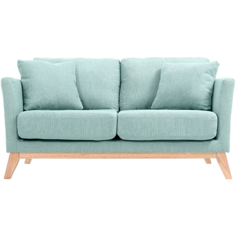Miliboo - Canapé scandinave déhoussable 2 places en tissu vert lagon et bois clair oslo