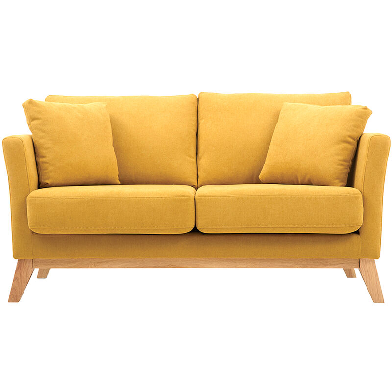 Miliboo - Canapé scandinave déhoussable 2 places en tissu effet velours jaune moutarde et bois clair oslo