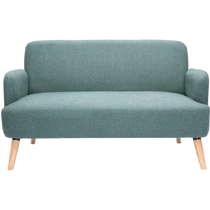 Canapé scandinave 2 places en tissu vert de gris et bois clair ISKO