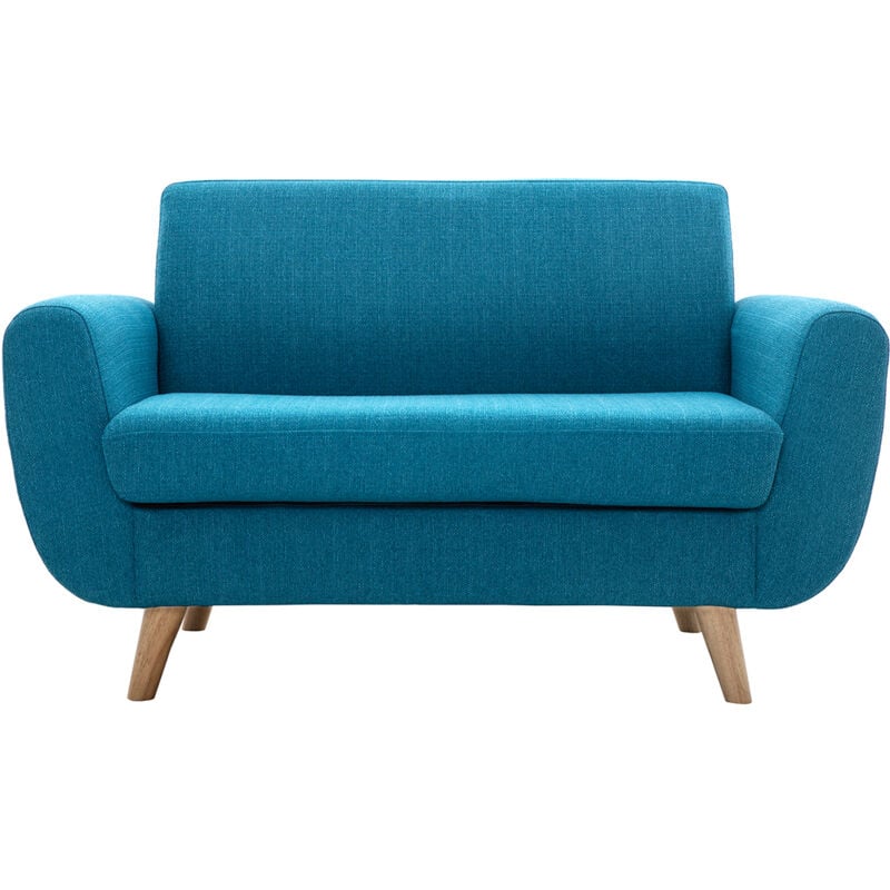 Miliboo - Canapé scandinave 2 places en tissu bleu canard et bois clair pure