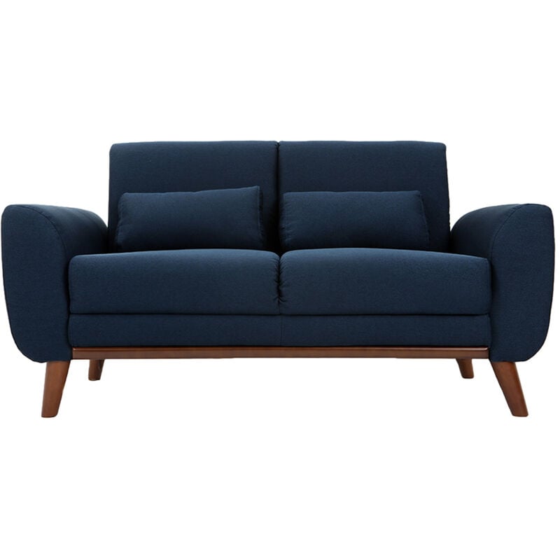 Miliboo - Canapé 2 places en tissu bleu foncé et bois foncé ektor
