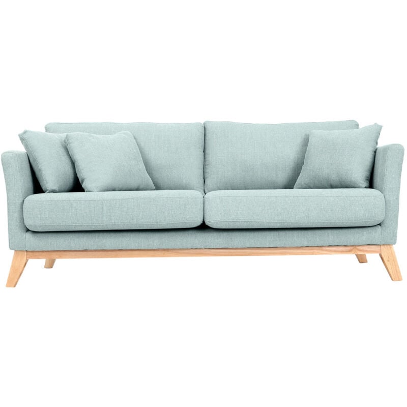 Miliboo - Canapé scandinave déhoussable 3 places en tissu vert lagon et bois clair oslo