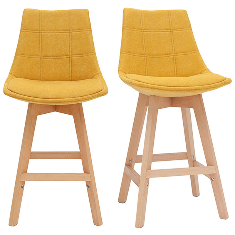 Miliboo - Tabourets de bar scandinaves tissu effet velours jaune moutarde 65 cm (lot de 2) matilde